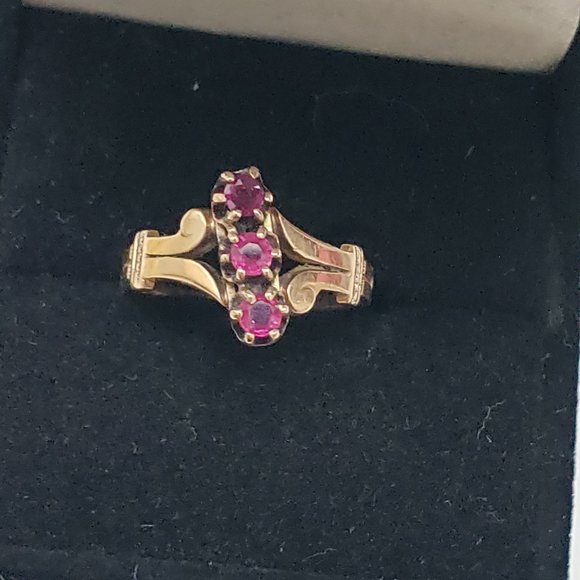 Antique Victorian 12k Yellow Gold 3 Genuine Rubies Ring